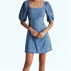 Madewell Indigo Puff Sleeve Mini Dress